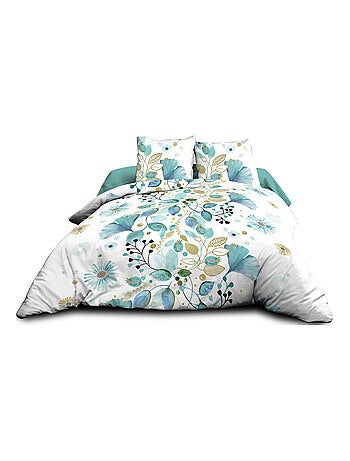 Parure Drap plat + drap-housse 160x200 + 2 T - Pur coton 57 fils - Bloom