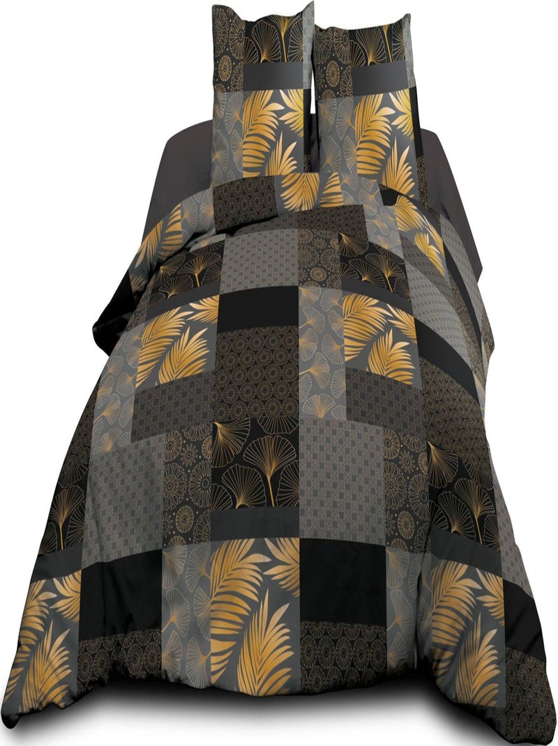 Parure Drap plat + drap-housse 160x200 + 2 T - Pur coton 57 fils - Doha Noir - Kiabi