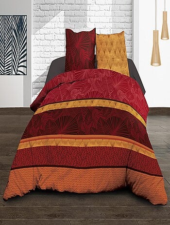Parure Drap plat + drap-housse 160x200 + 2 T - Pur coton 57 fils - Jade rouge