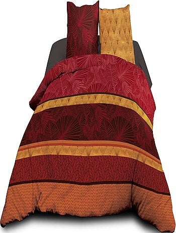 Parure Drap plat + drap-housse 160x200 + 2 T - Pur coton 57 fils - Jade rouge
