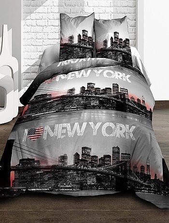 Parure Drap plat + drap-housse 160x200 + 2 T - Pur coton 57 fils - New York