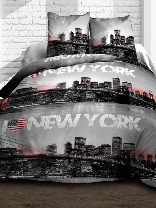 Parure Drap plat + drap-housse 160x200 + 2 T - Pur coton 57 fils - New York - Kiabi