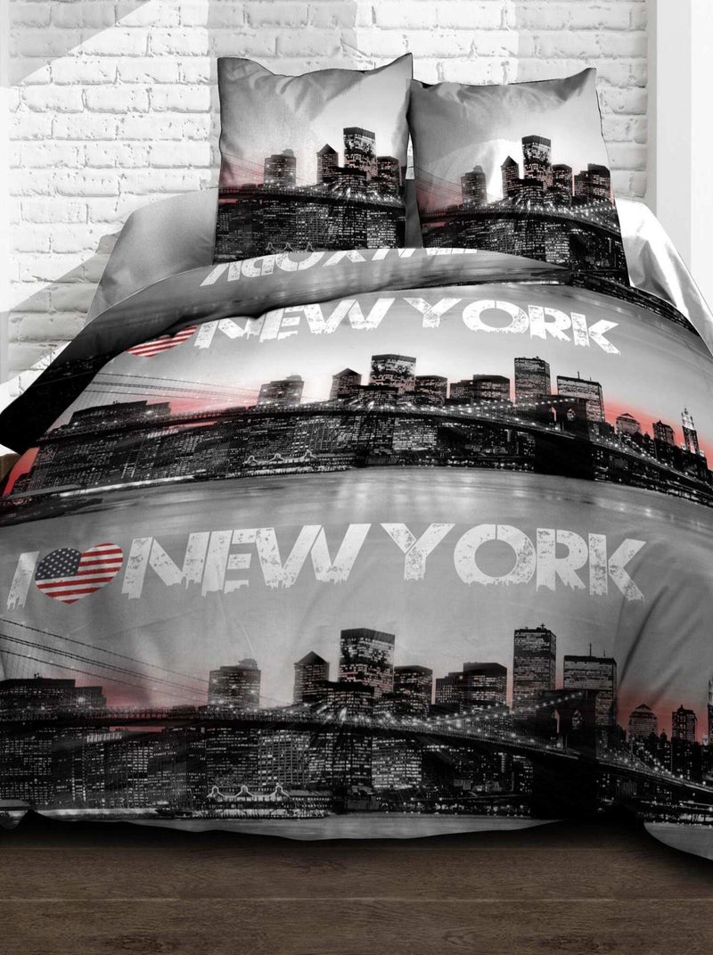 Parure Drap plat + drap-housse 160x200 + 2 T - Pur coton 57 fils - New York Rouge - Kiabi