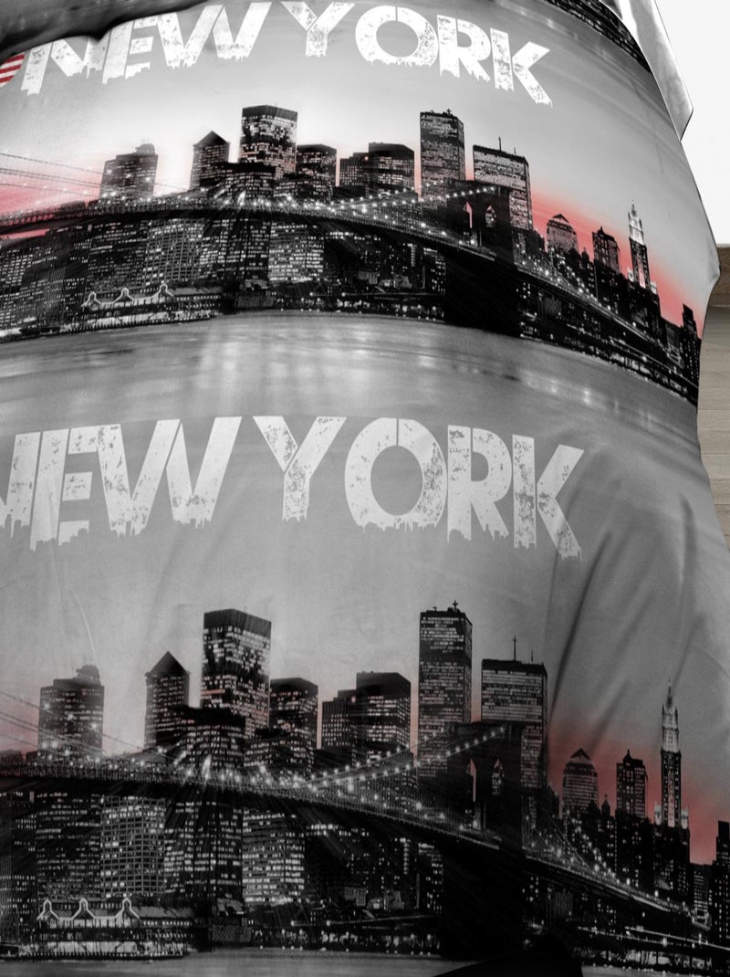 Parure Drap plat + drap-housse 160x200 + 2 T - Pur coton 57 fils - New York Rouge - Kiabi