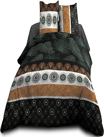 Parure Drap plat + drap-housse 160x200 + 2 T - Pur coton 57 fils - Nora