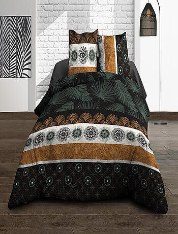 Parure Drap plat + drap-housse 160x200 + 2 T - Pur coton 57 fils - Nora