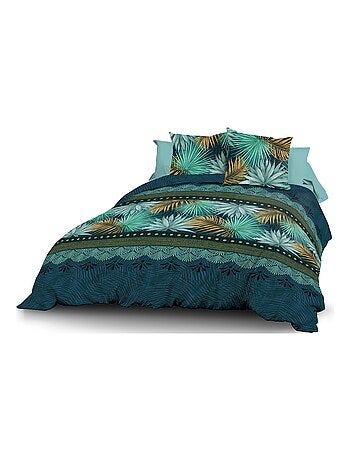 Parure Drap plat + drap-housse 160x200 + 2 T - Pur coton 57 fils - Paraiso