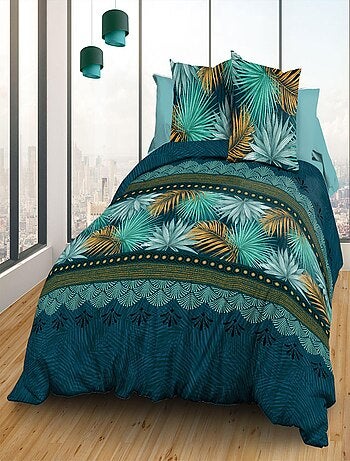 Parure Drap plat + drap-housse 160x200 + 2 T - Pur coton 57 fils - Paraiso