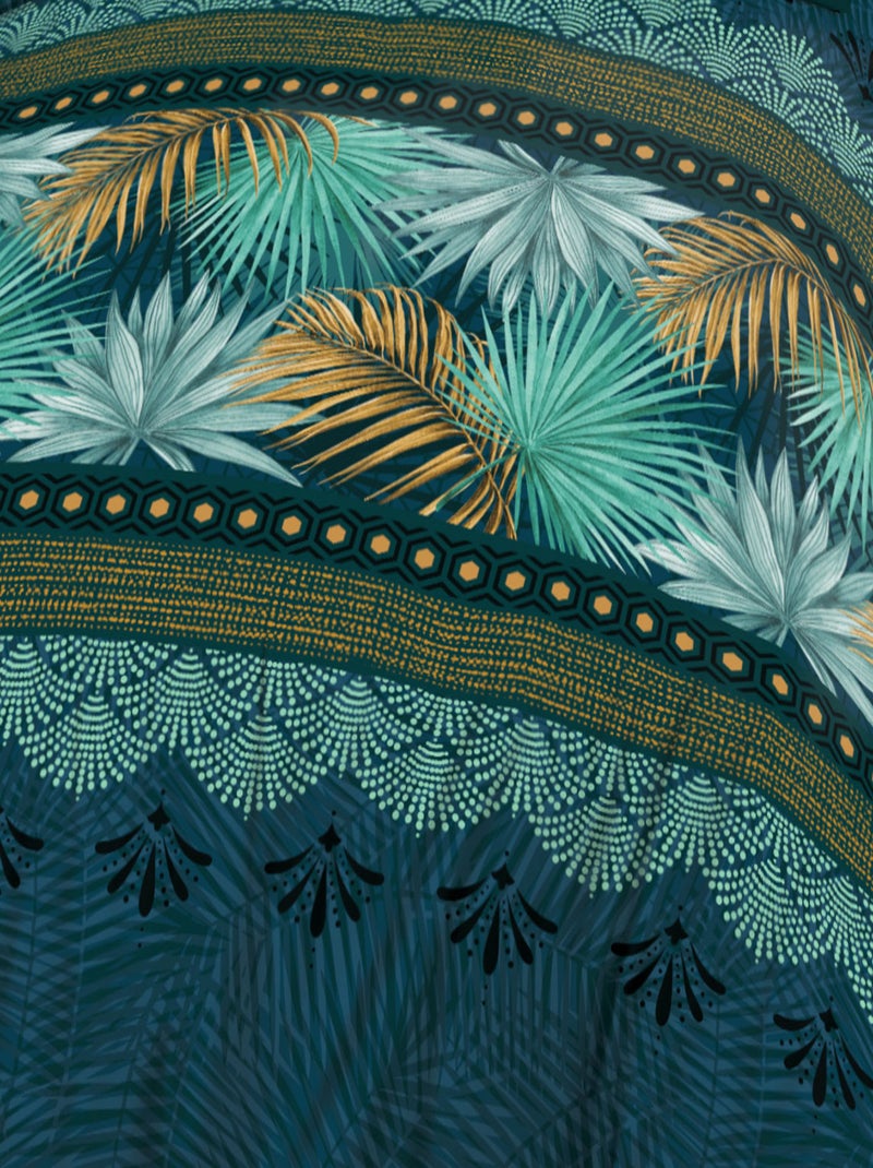 Parure Drap plat + drap-housse 160x200 + 2 T - Pur coton 57 fils - Paraiso Bleu - Kiabi