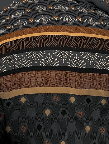 Parure Drap plat + drap-housse 160x200 + 2 T - Pur coton 57 fils - Phenix Noir