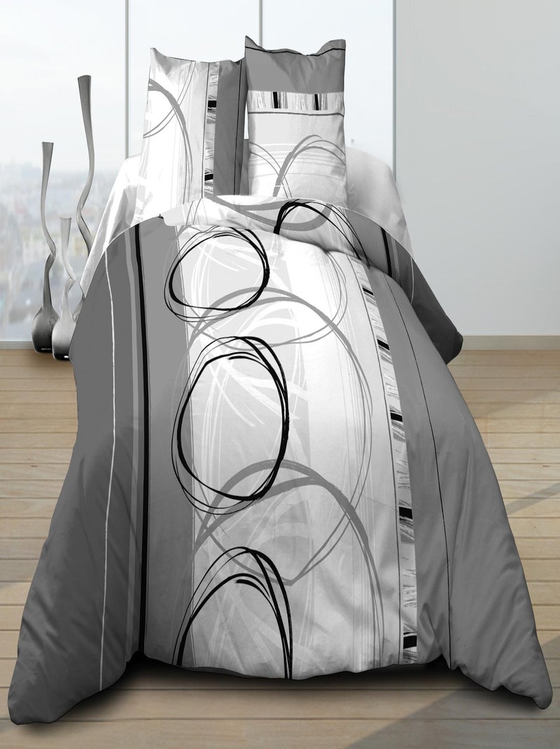 Parure Drap plat + drap-housse 160x200 + 2 T - Pur coton 57 fils - Roue Libre gris Gris - Kiabi