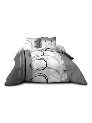 Parure Drap plat + drap-housse + 2 T - Pur Coton 57 Fils - Roue L Gris