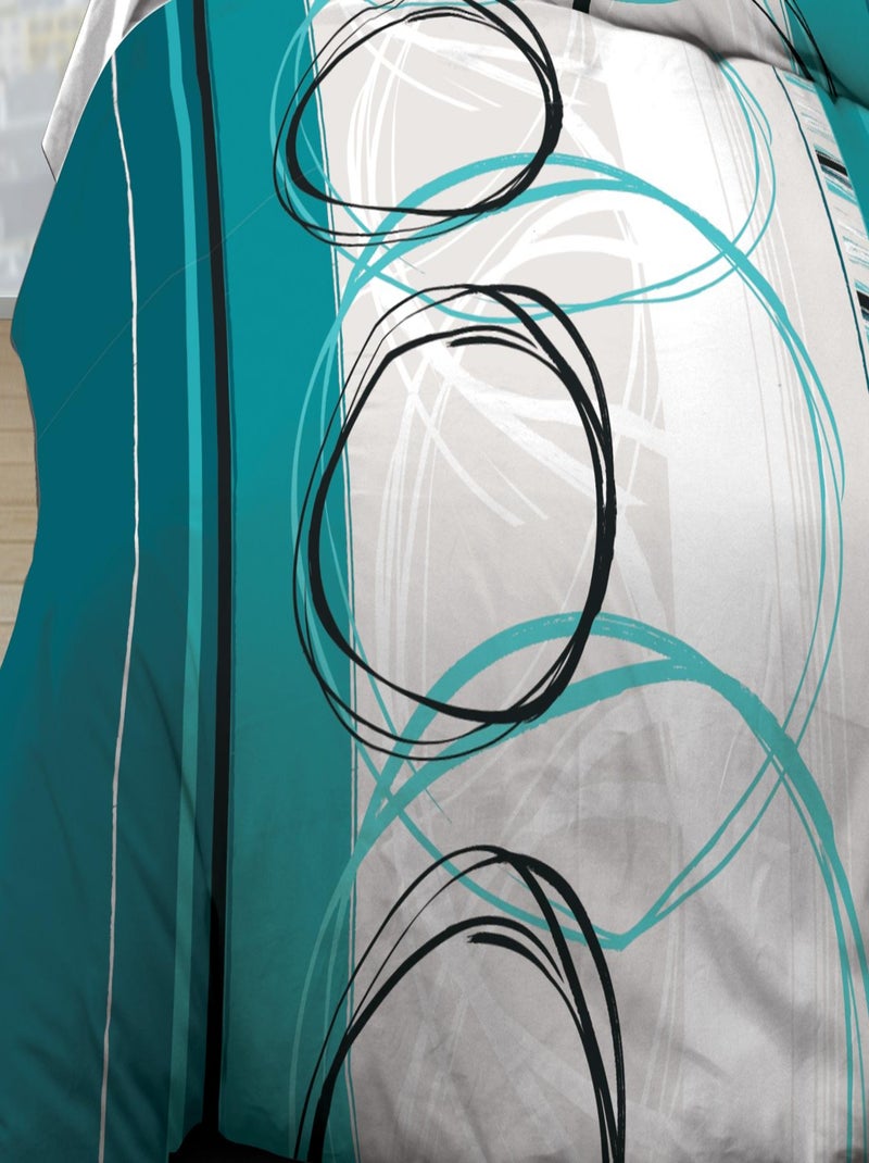 Parure Drap plat + drap-housse + 2 T - Pur Coton 57 Fils - Roue L Turquoise Bleu - Kiabi