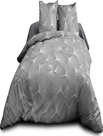 Parure Drap plat + drap-housse + 2 taies - Pur coton 57 fils - Biloba gris