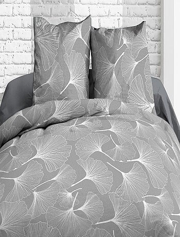 Parure Drap plat + drap-housse + 2 taies - Pur coton 57 fils - Biloba gris