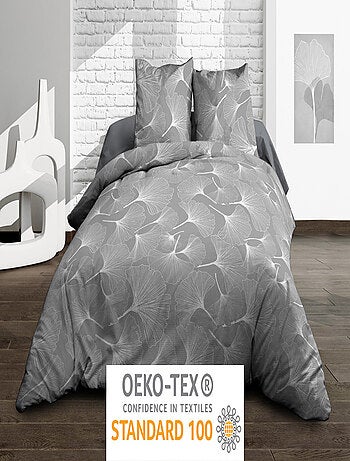 Parure Drap plat + drap-housse + 2 taies - Pur coton 57 fils - Biloba gris
