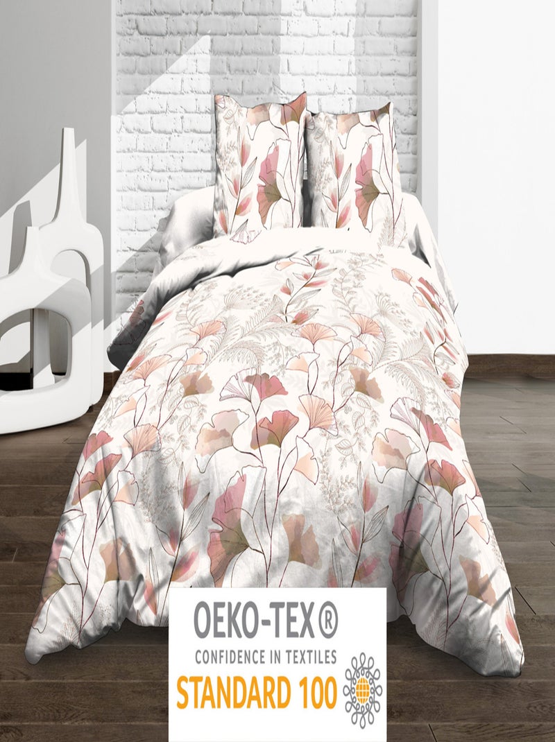 Parure Drap plat + drap-housse + 2 taies - Pur coton 57 fils - Kyoto Rose - Kiabi