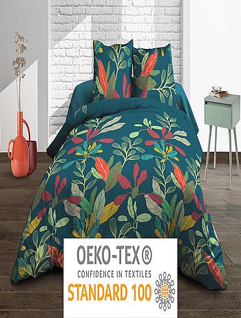 Parure Drap plat + drap-housse + 2 taies d'oreiller 63 x 63 cm - Pur coton 57 fils - Acapulco