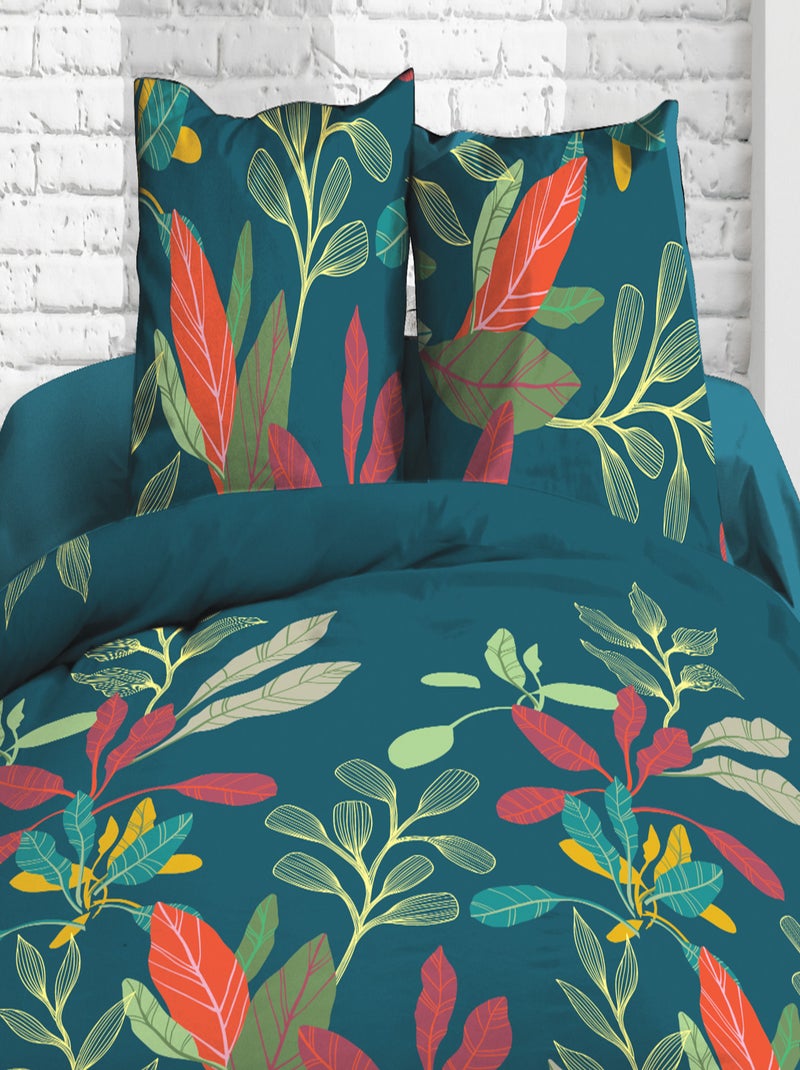 Parure Drap plat + drap-housse + 2 taies d'oreiller 63 x 63 cm - Pur coton 57 fils - Acapulco Bleu - Kiabi