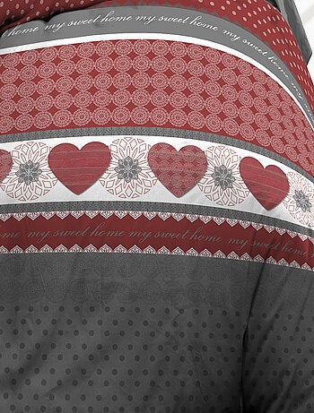 Parure Drap plat + drap-housse+ 2 taies d'oreiller 63 x 63 cm - Pur coton 57 fils - Coeurs rouge
