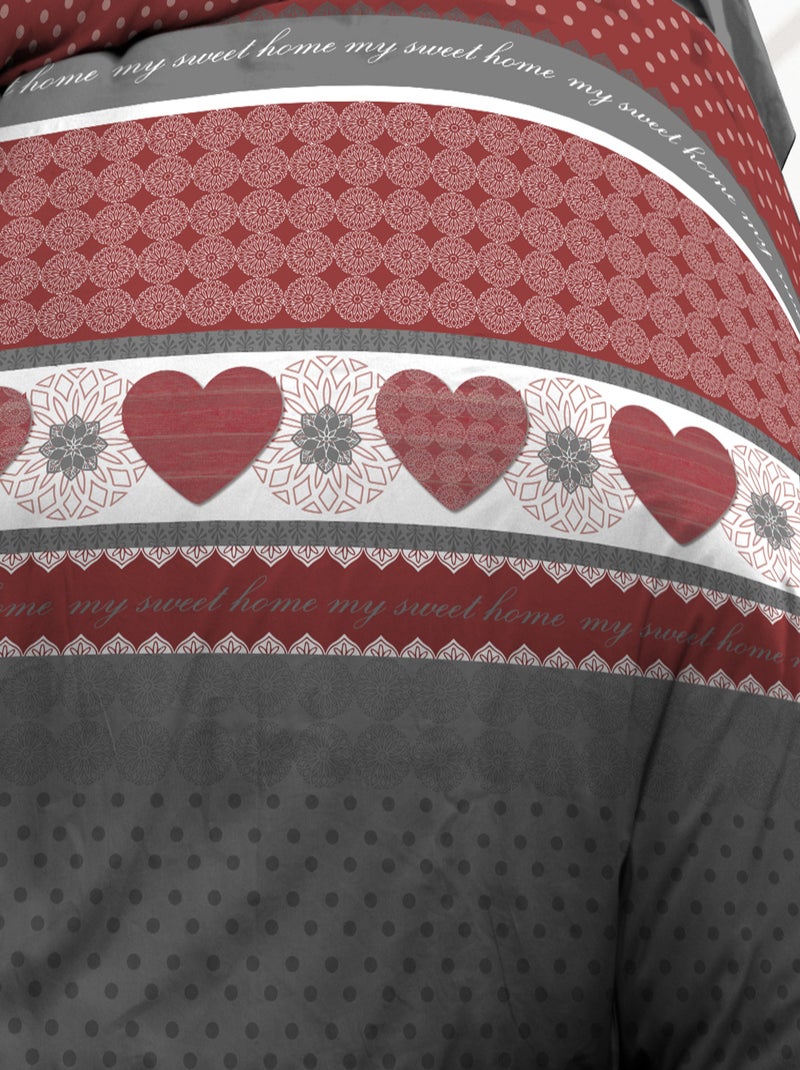 Parure Drap plat + drap-housse+ 2 taies d'oreiller 63 x 63 cm - Pur coton 57 fils - Coeurs rouge Rouge - Kiabi