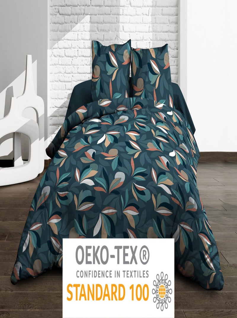 Parure Drap plat + drap-housse + 2 taies d'oreiller 63 x 63 cm - Pur coton 57 fils - Lena Bleu - Kiabi