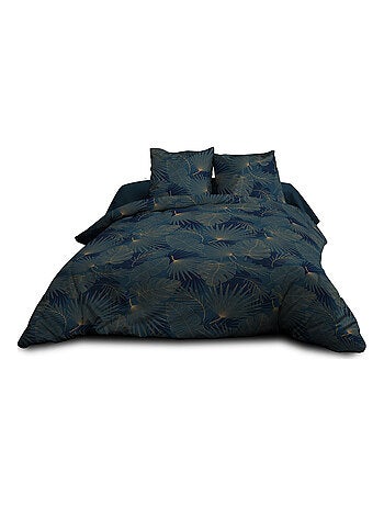 Parure Drap plat + drap-housse + 2 taies d'oreiller 63 x 63 cm - Pur coton 57 fils - Olinda bleu