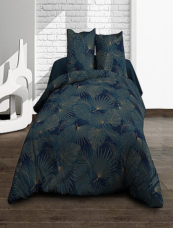 Parure Drap plat + drap-housse + 2 taies d'oreiller 63 x 63 cm - Pur coton 57 fils - Olinda bleu