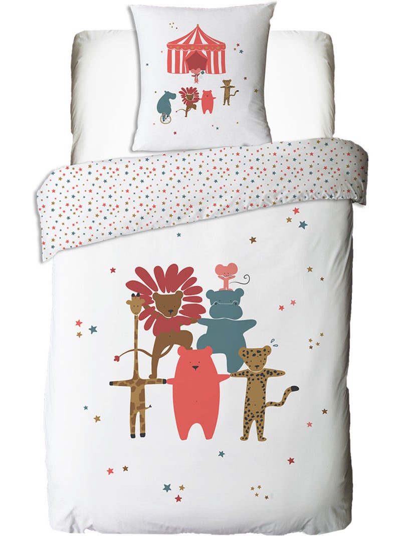 Parure enfant 140x200cm Circus 57 fils Blanc Bleu marine Bleu - Kiabi