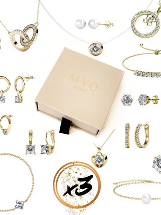 Parure et Coffret 3 bijoux - Doré et cristal