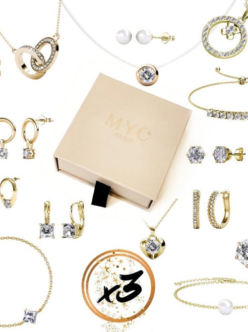 Parure et Coffret 3 bijoux - Doré et cristal - Kiabi