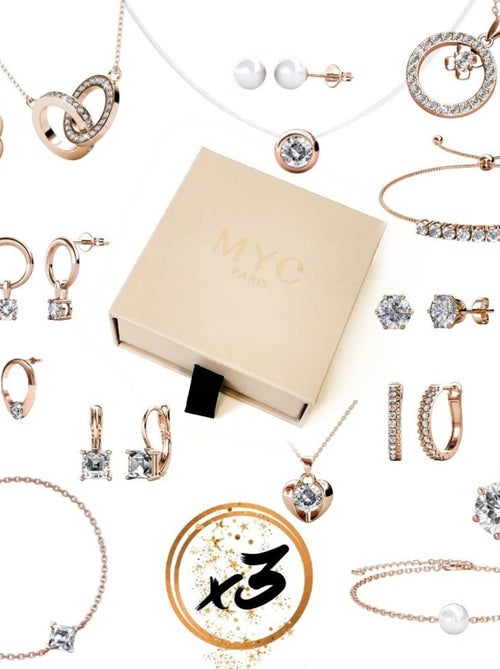 Parure et Coffret 3 bijoux - Or Rosé et cristal - Kiabi