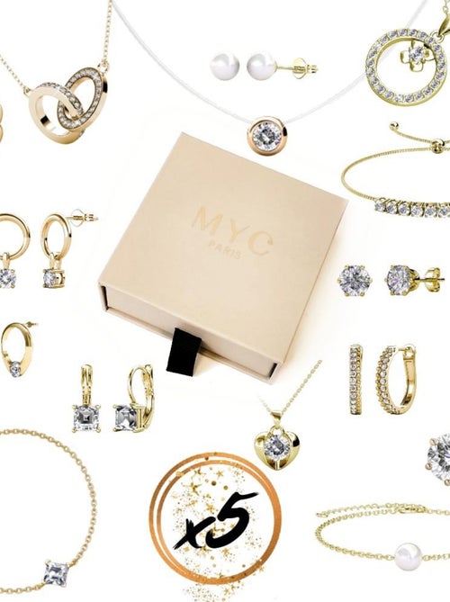 Parure et Coffret 5 bijoux - Doré et cristal - Kiabi