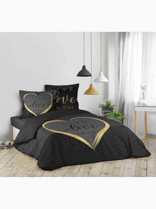 Parure housse couette 260x240cm live love lauch - Kiabi Parure housse couette 260x240cm live love lauch - Kiabi