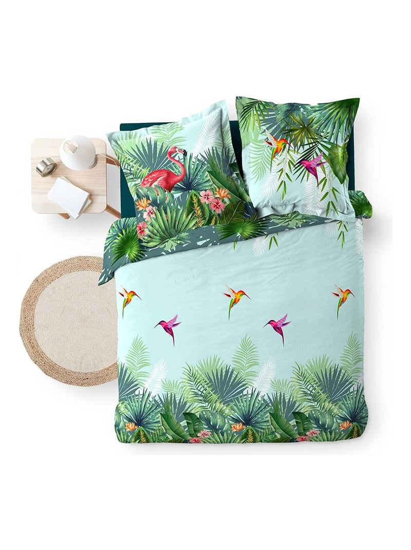 Parure housse couette Joli Flamant Rose Bleu - Kiabi