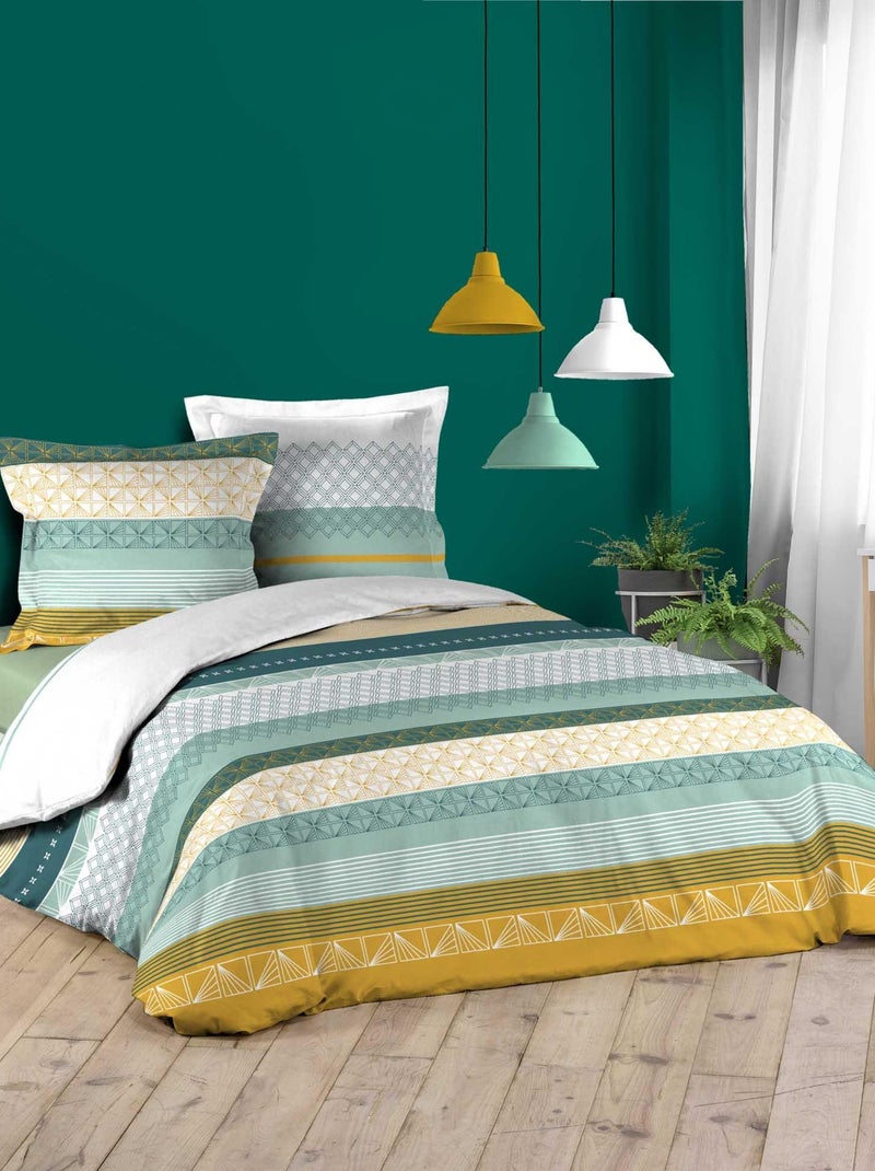Parure housse couette Julliane Blanc Jaune Bleu - Kiabi