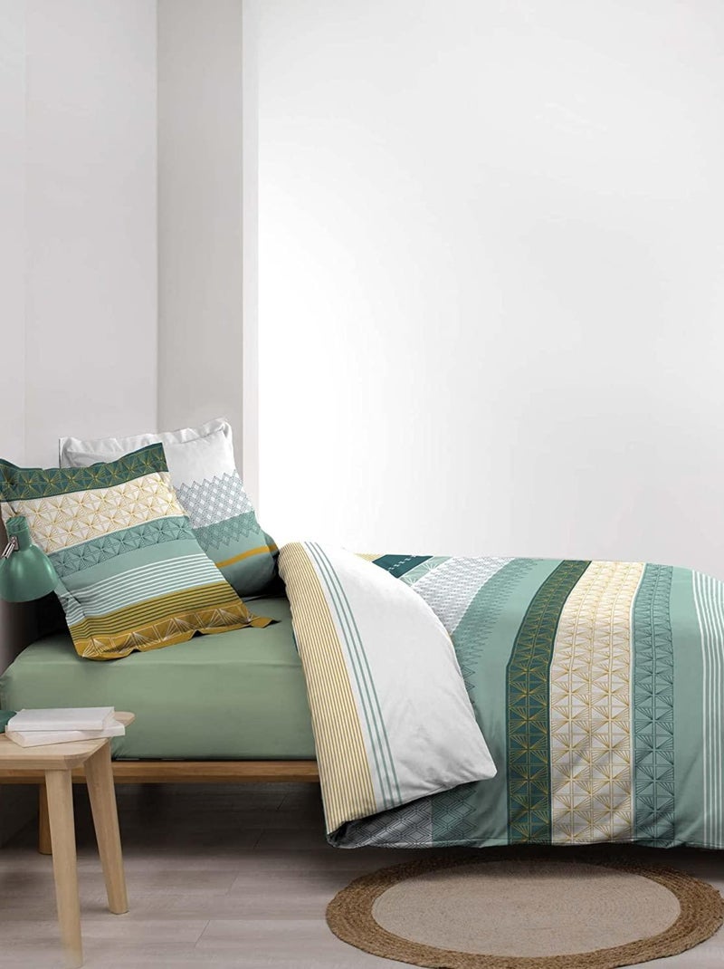 Parure housse couette Julliane Blanc Jaune Bleu - Kiabi