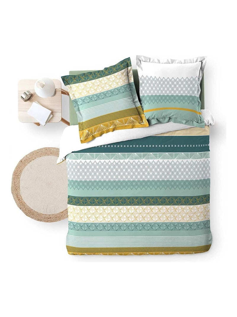 Parure housse couette Julliane Blanc Jaune Bleu - Kiabi