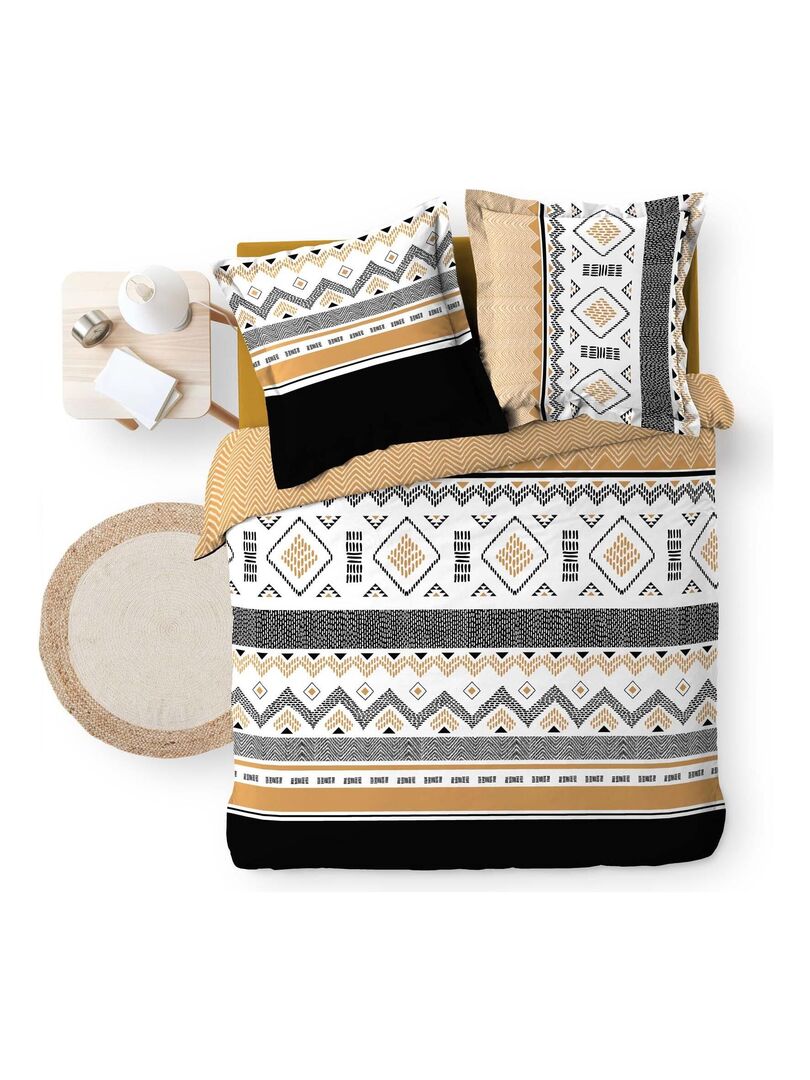 Housse de couette 240x220 Tribal + 2 taies 100% coton 57 fils