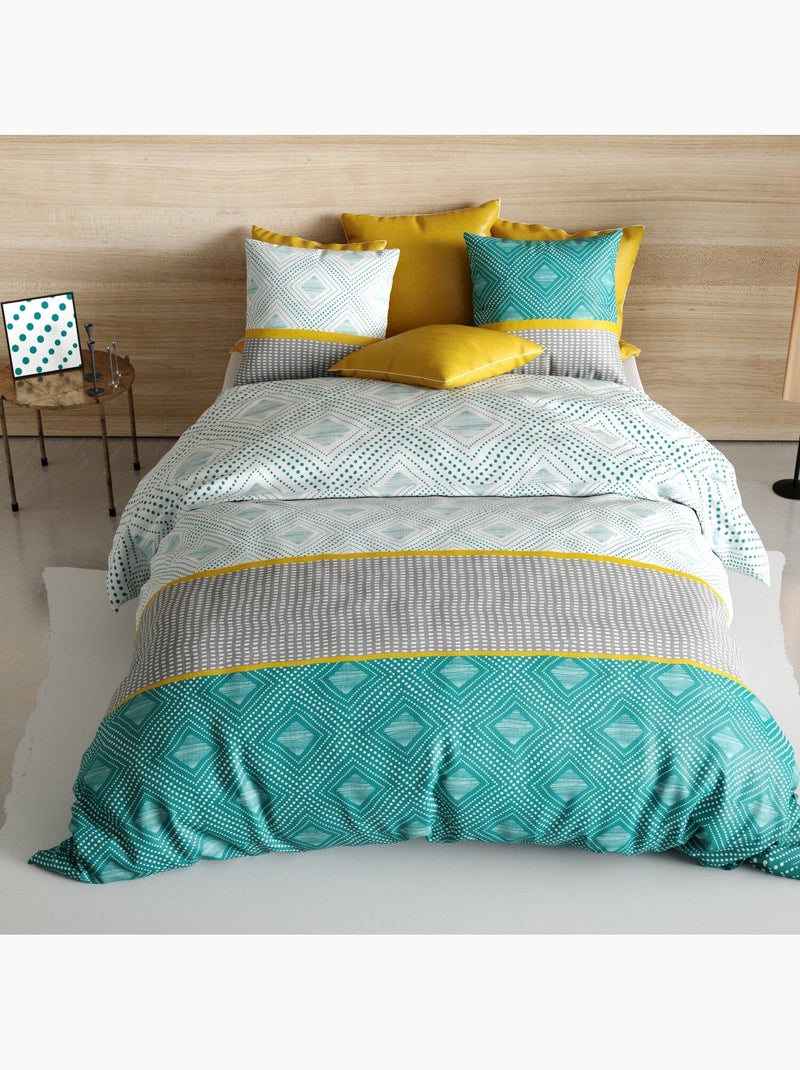 Parure housse de couette 100 % coton aurah Turquoise - Kiabi