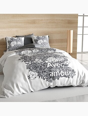 Parure housse de couette 100 % coton avec amour