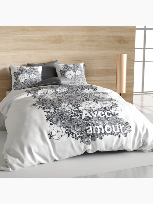 Parure housse de couette 100 % coton avec amour - Kiabi