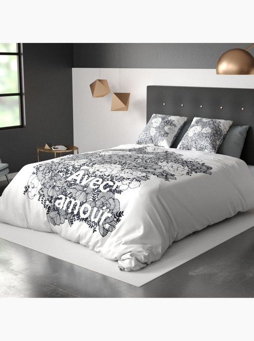 Parure housse de couette 100 % coton avec amour - Kiabi