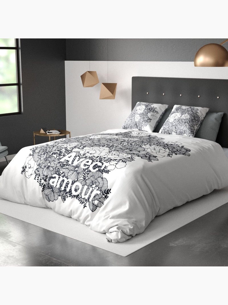 Parure housse de couette 100 % coton avec amour Gris foncé - Kiabi