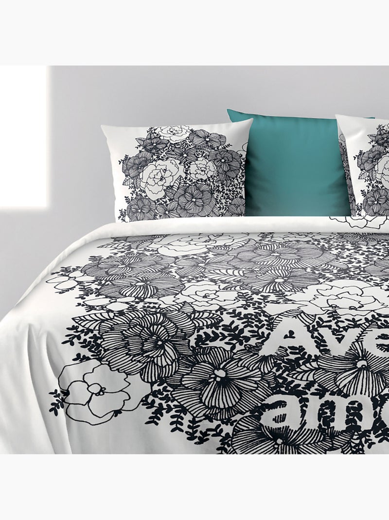 Parure housse de couette 100 % coton avec amour Gris foncé - Kiabi
