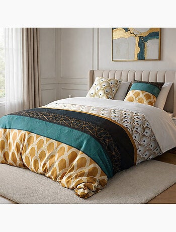 Housse de couette imprimée + 2 taies en coton 57 fils