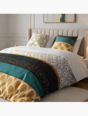 Housse de couette imprimée + 2 taies en coton 57 fils