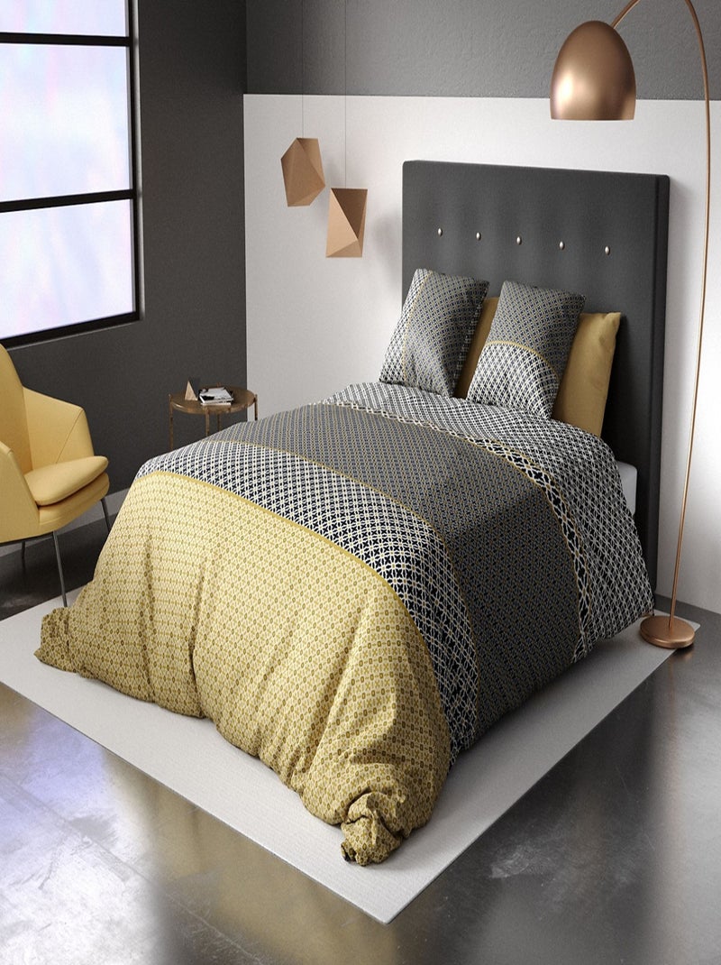 Parure housse de couette 100 % coton beho Jaune - Kiabi