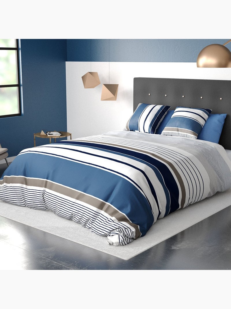 Parure housse de couette 100 % coton belize Bleu gris - Kiabi
