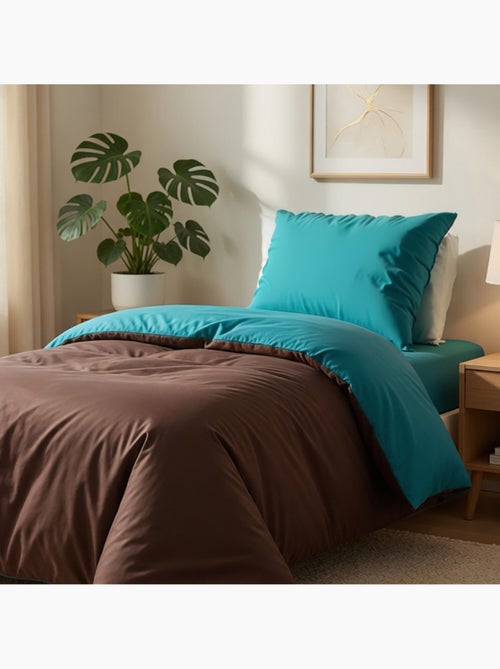 Parure housse de couette 100 % coton bicolore - Kiabi